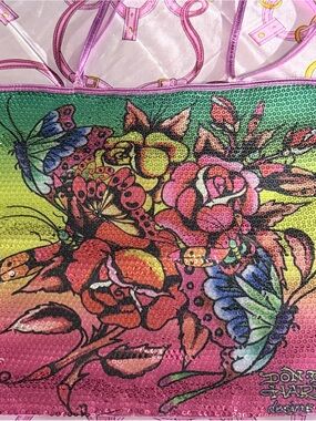 Pink Green Floral Sequin Tote Bag by
